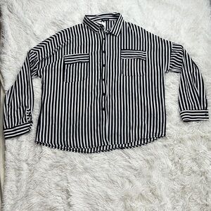 Boohoo Striped Flap Pocket Drop Shoulder Button Down Blouse Shirt